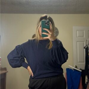 Navy Blue Puff Sleeve Cropped Sweatshirt Small